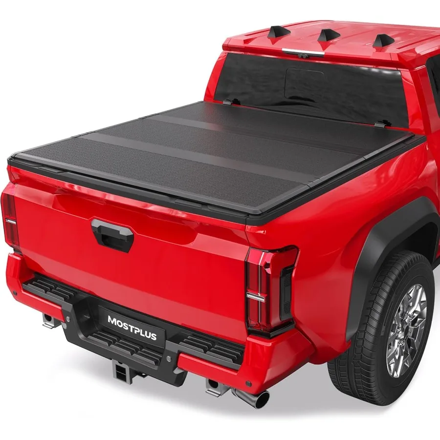 5FT TriFold الصلب الألياف الزجاجية شاحنة السرير غطاء تونيو ل 2024 2025 تاكوما مع نظام السكك الحديدية سطح السفينة سيارة آمنة ومقاومة الطقس