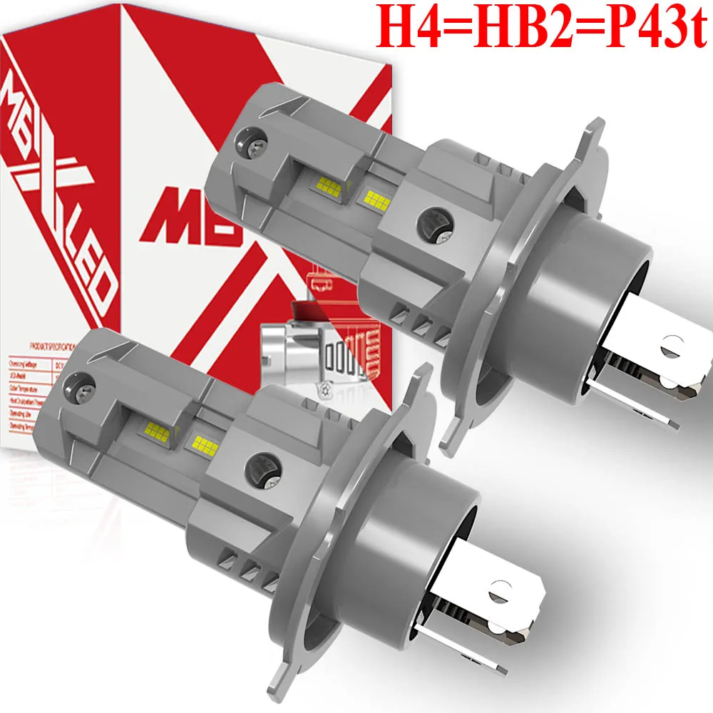 

2 шт. светодиодные лампы H4 P43t HB2 9003 для фар автомобиля, белые, высокой мощности, без ошибок Canbus, противотуманные фары, дальний/ближний свет, для авто и мотоциклов, ходовые огни