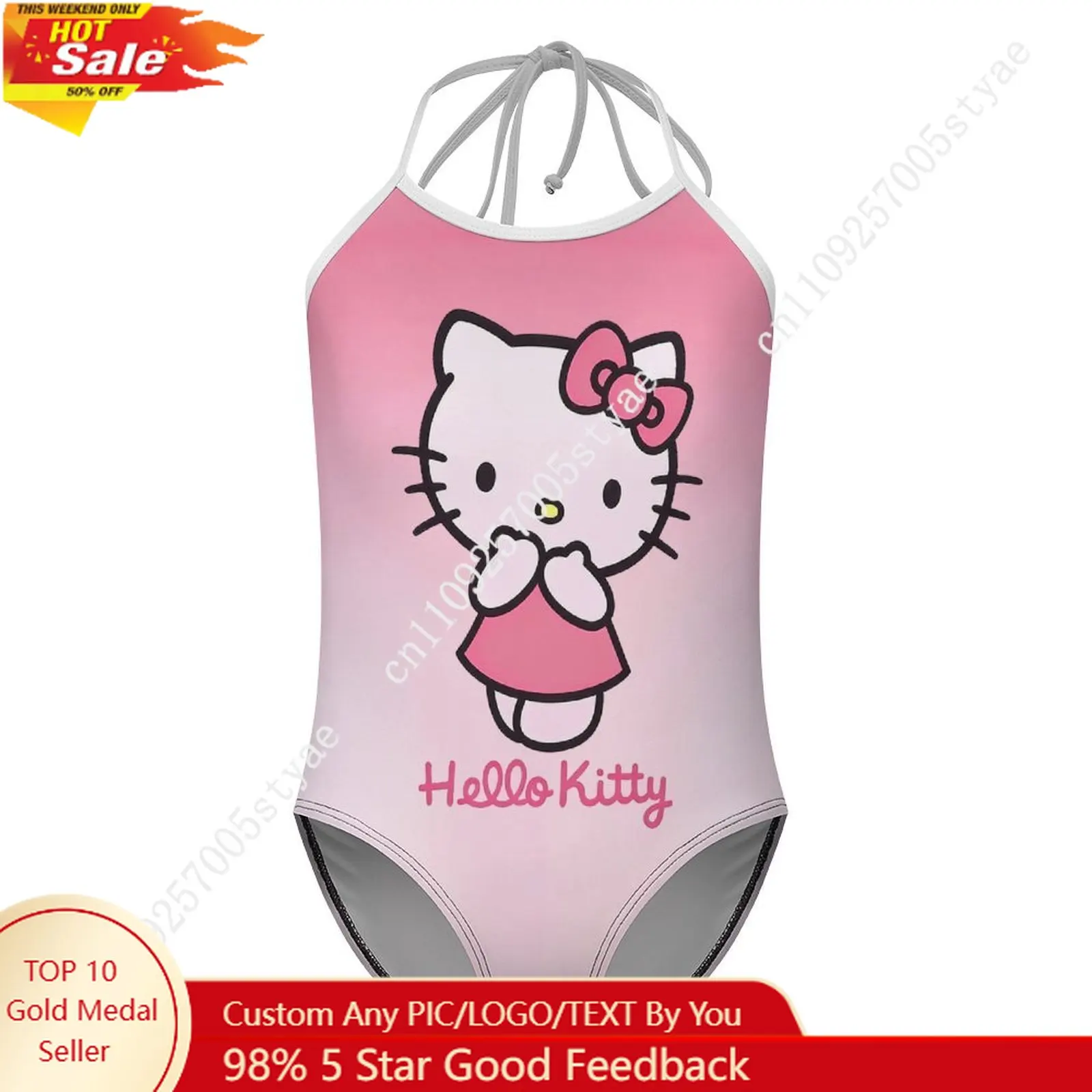 

Hello Kitty Girls Bathing Suit Gradient Color Swimsuit Kawaii Swimwear Halter Tie Swim Suit Soft Swimming Dress for Beach Pool