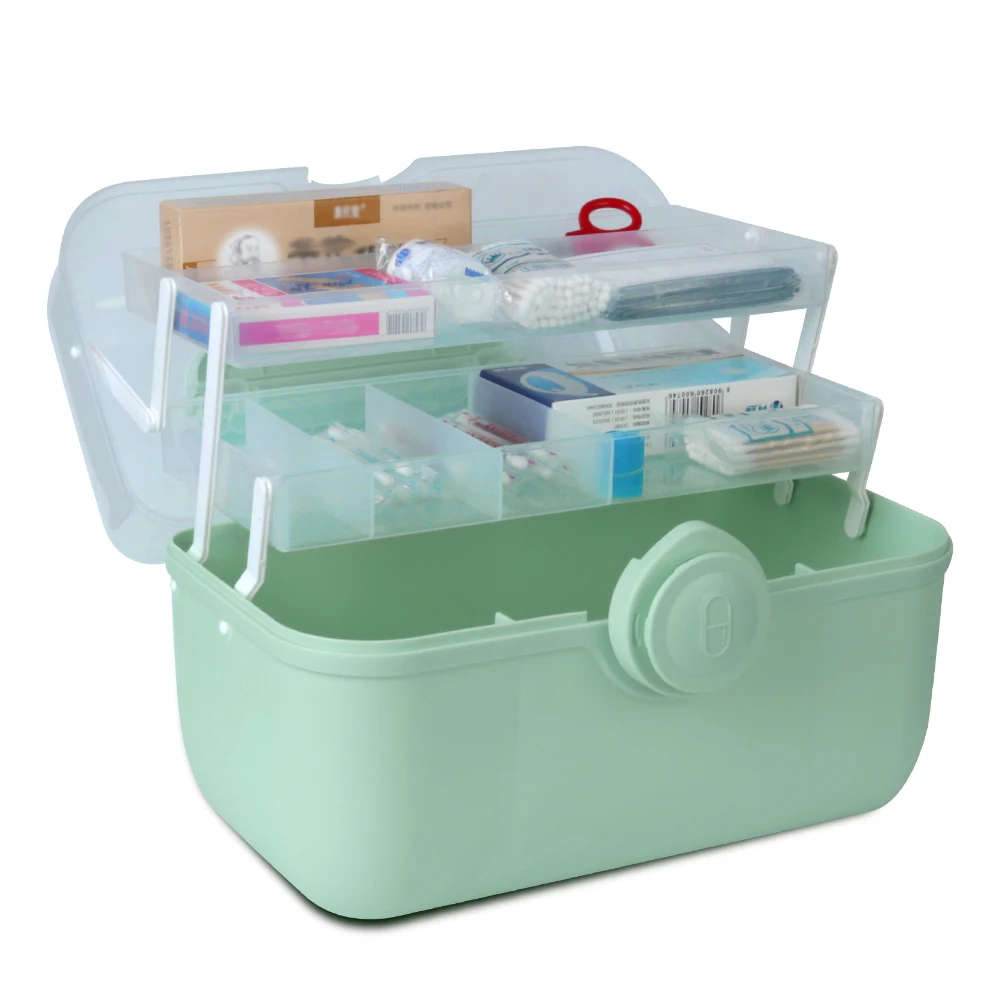 

High Capacity With Handle Medicine Chest Plastic Organizer 3 Tiers First Aid Kit Storage Box Family Emergency Kit Container