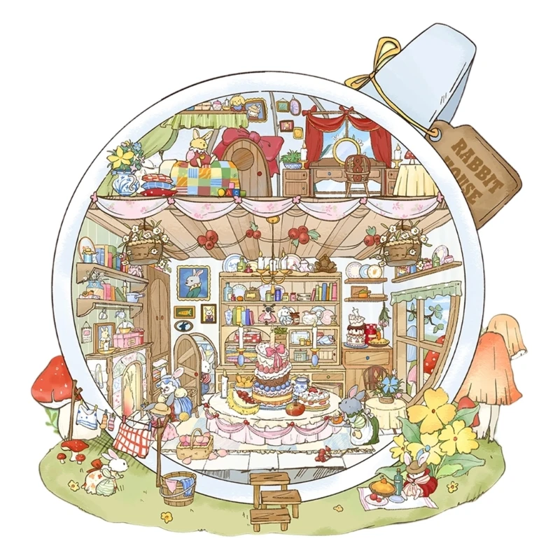 C7AB Teacup Cabin Scene Sticker Miniature Scenery PET Sticker For Scrapbooking Journal Notebook Memory Book Laptop Phone Case