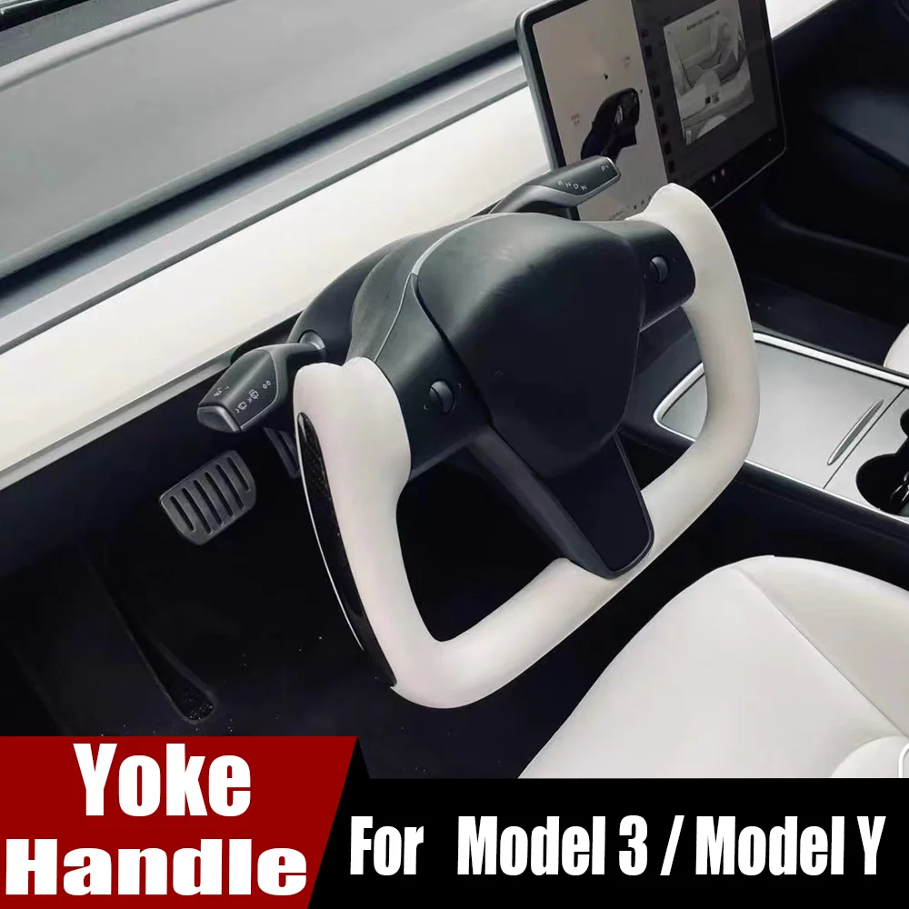 350 370mm YOKE Handle Steering Wheel For Tesla Model 3 Model Y 2017-2023 Personalized Steering Wheel NAPPA Leather With Heating