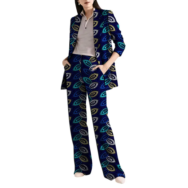 Colorful Print Women's Lapel Suit Vintage Style Long Blazer With Pant African Wedding Female Ankara Outfit Customized