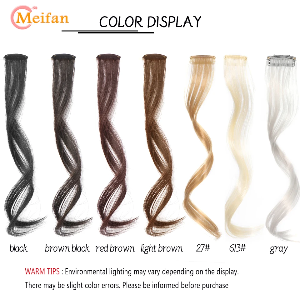 MEIFAN Synthetic Long Natural False Fringe Bangs Clip In on Front Side Fringe Hair Extension Middle Part Fake Fringe for Women