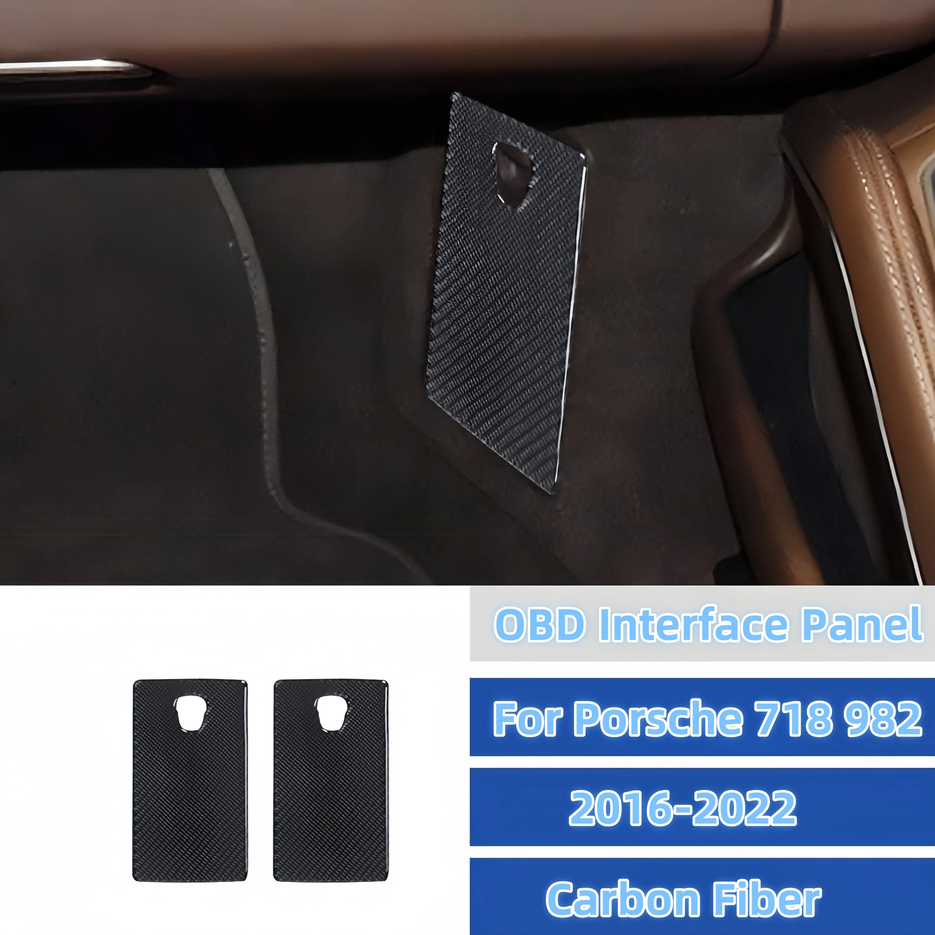 For Porsche 718 982 Boxster Cayman 16-22 Carbon Fiber Car OBD Interface Panel Trim Cover Decorative Sticker Interior Accessories