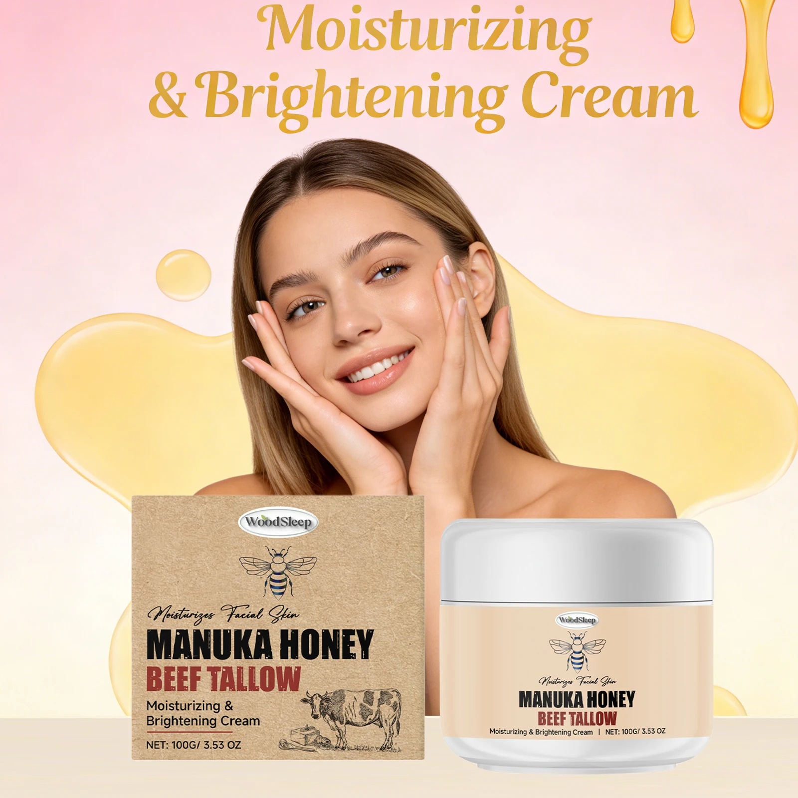 Manuka-Honig-Rindertalg-Creme für Gesichtsaufhellung, Hautpflege, Make-up-Grundierung, Feuchtigkeitscreme, Verbesserung von Rauheit, Sanfte Hautpflege