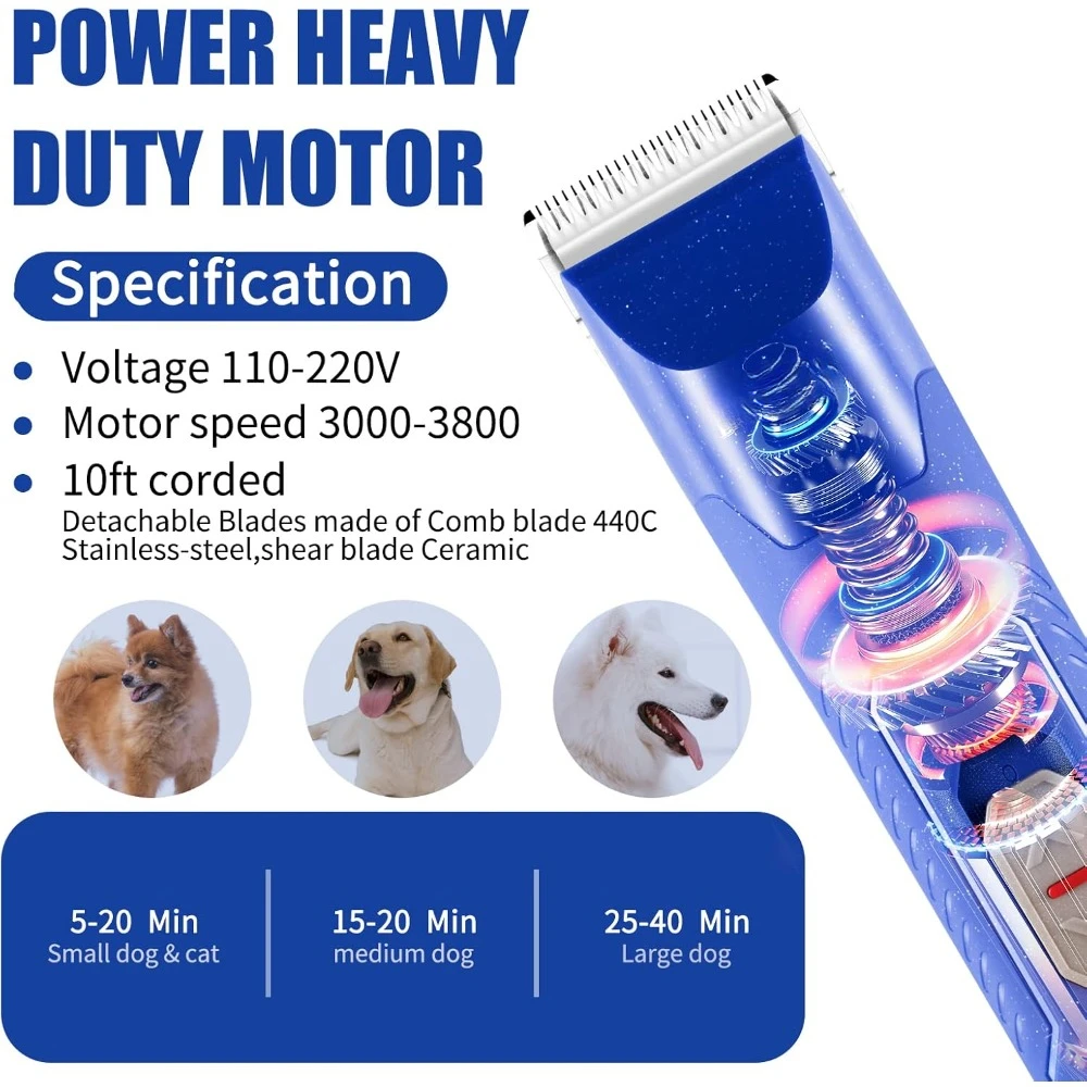 Professional Dog Grooming Electric Corded Clipper Super 2-Speed,Low Noise,Cool & Quiet Running Design for Thick Heavy Coats