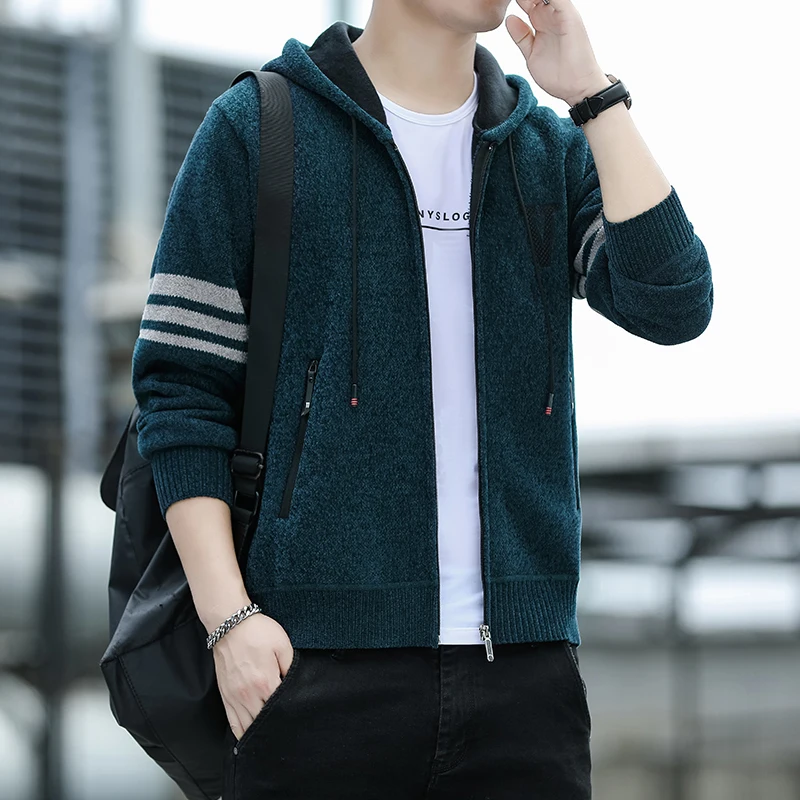 

Мужские свитера M-3XL высокого качества, мужской вязаный кардиган, Зимние флисовые свитера с капюшоном, повседневные облегающие Теплые Топы