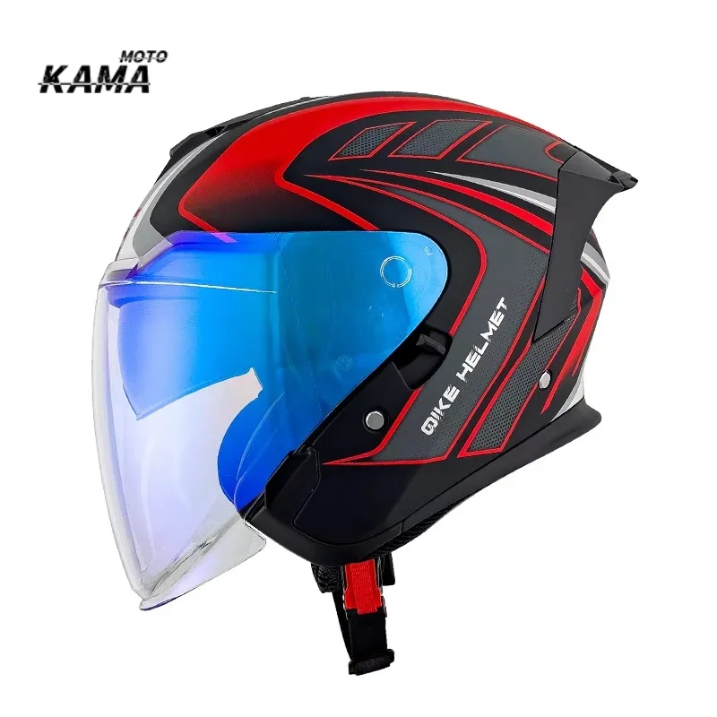Retro Cruise Motorcycle Helmet Men's Three-quarters Double Lens Bluetooth Half Helmet Cruise Motorcycle Universal Capacete