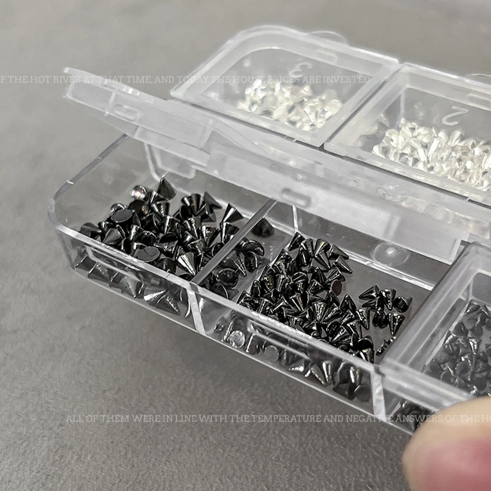6Grids 3D Mini Punk Metal Nail Studs 1/2/3mm Mix Size Silver Black Nail Art Charms Alloy Rivets Stick Cone DIY Crafts Decoration