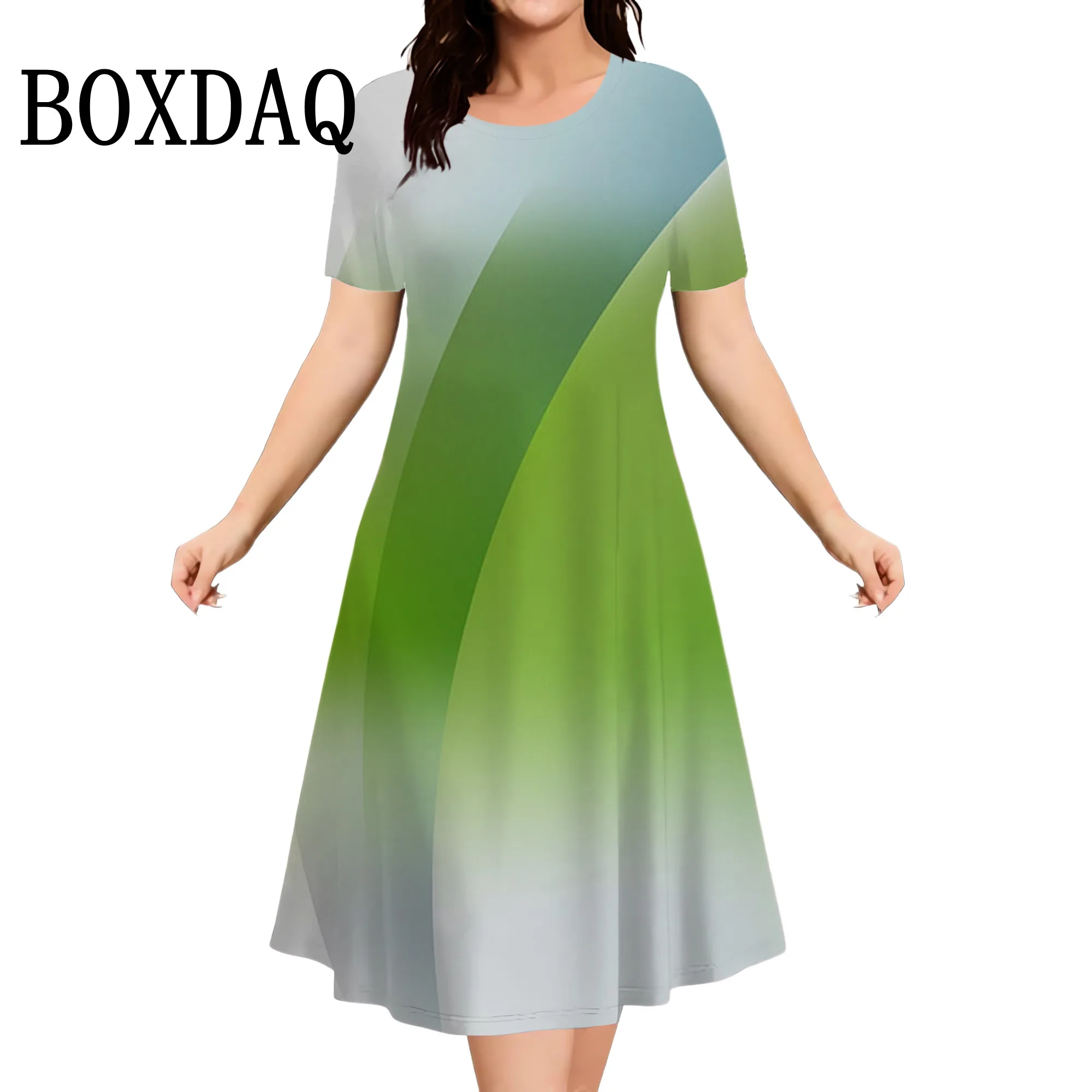 Gradient Printing Women Mini Dress Summer 2025 Fashion Casual A-Line Party Dress Female Plus Size Loose Short Sleeve Dresses 9XL