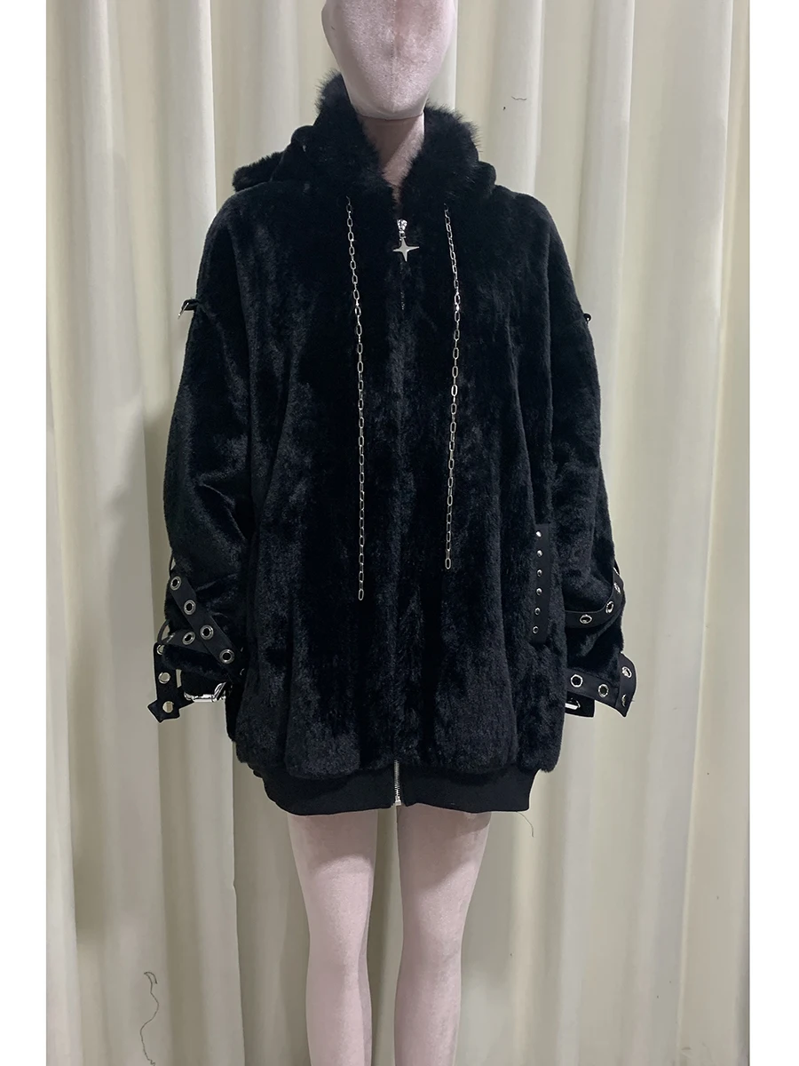 

Mauroicardi Autumn Winter Oversized Warm Soft White Faux Fur Coat Women with Hood Harajuku Fashion Fluffy Jacket Streetwear 2025