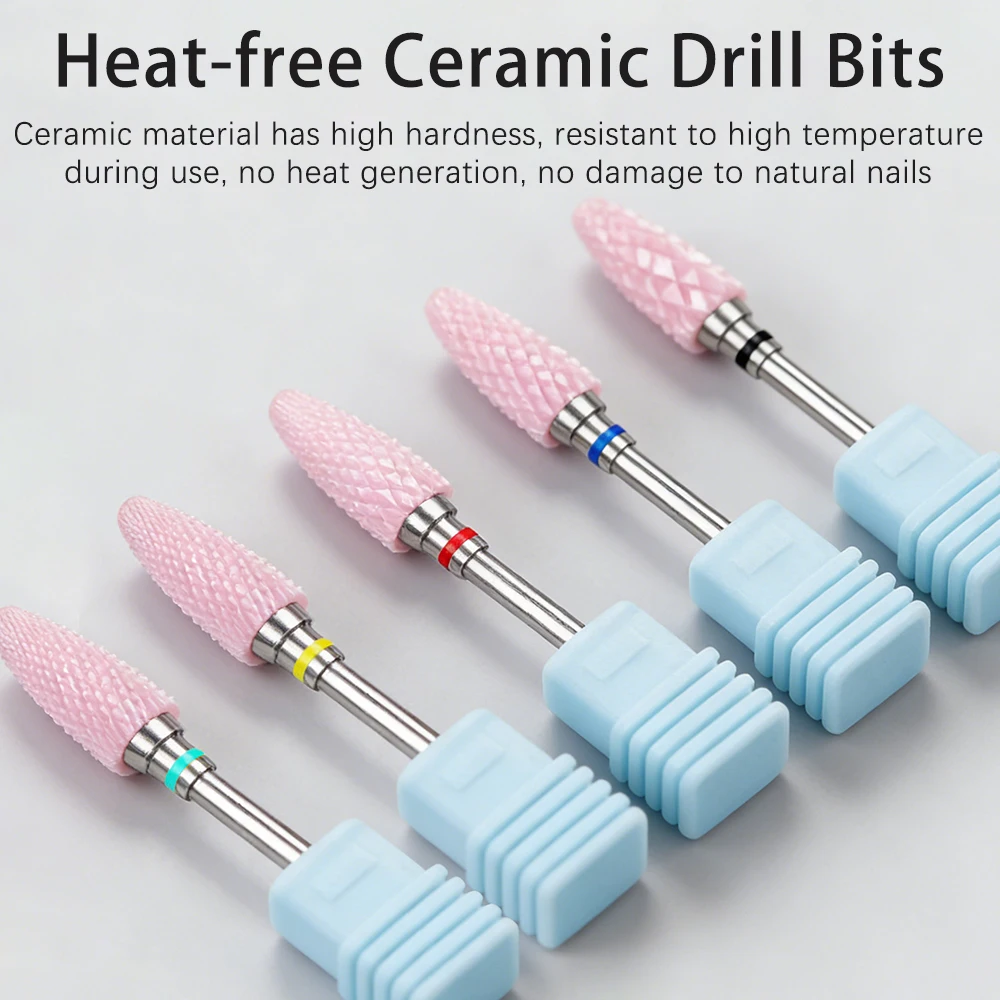 Ceramic Milling Cutter Flame Carbide Nail Drill Bits Pink Gel Remover Electric Machine Drills Polishing Peeling Nails Art Tools