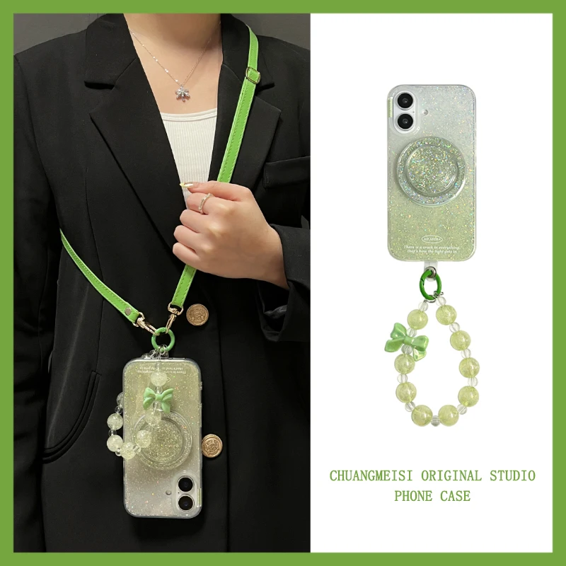 

Мечтательный полупрозрачный магнитный держатель с зелеными блестками для Apple 16promax чехол для телефона iphone 15promax simple 14promax aesthetic 13promax