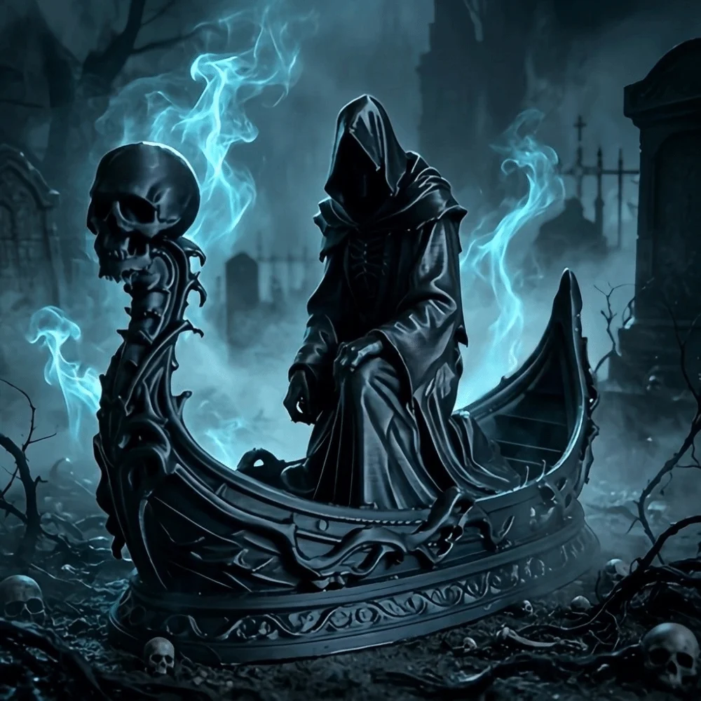 Gothic Style Grim Reaper Statue Resin Lightweight Skeleton Figurine Hooded Skeleton Mysterious Design Death God Decoration