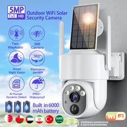 Caméra de surveillance extérieure à panneau solaire, caméras de sécurité, Wi-Fi, 5MP, 6000mAh, IP66, sans fil, conversation bidirectionnelle, poignées, etc.