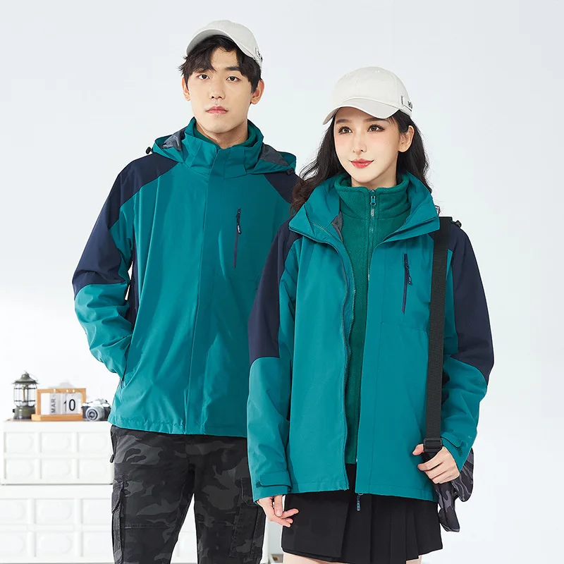 ฤดูหนาวของเขาและเธอกันน้ํากลางแจ้ง 3-in-1 ชุด Thicken Windbreaker WARM Camping การล่าสัตว์ Trekking เสื้อคู่