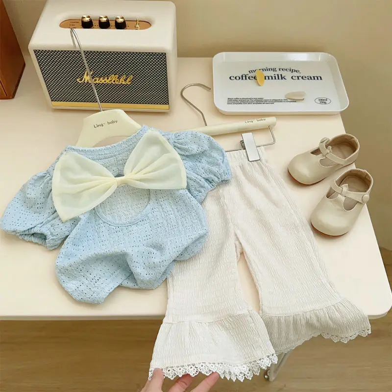 

Girls Summer Suit New Baby Girl Cotton Short-sleeved T-shirt Summer Dress Girls Backless Half-sleeved Children's Clothing