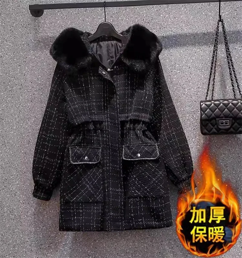 Mid Length Parker Cotton Jacket for Women Small Fragrant Style Cotton Coat 2024 Winter New Chubby mm Waist Slimming Jacket Trend