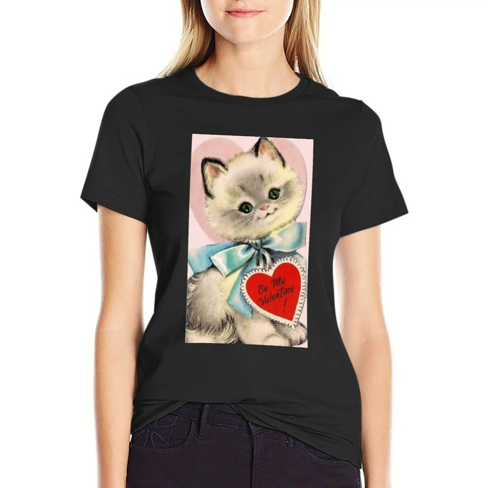 Kitten Vintage Valentine’s Day Card T-Shirt lady clothes hippie clothes anime clothes customs spring Women 2024