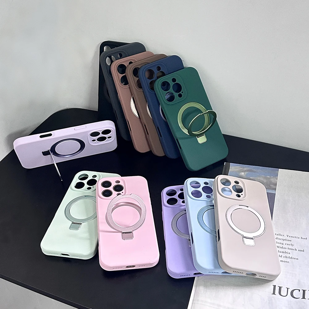 For iPhone 17 Pro Max Case Rotatable Kickstand Thickened Liquid Silicone Precision Hole Dopamine Cover with iPhone 16 15