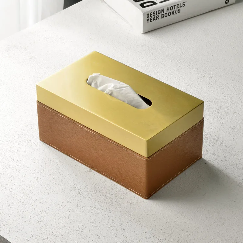 European Gold Leather Metal Tissue Box Rectangular/square Napkin Storage Container Removable Tissue Box Desktop Decoration New