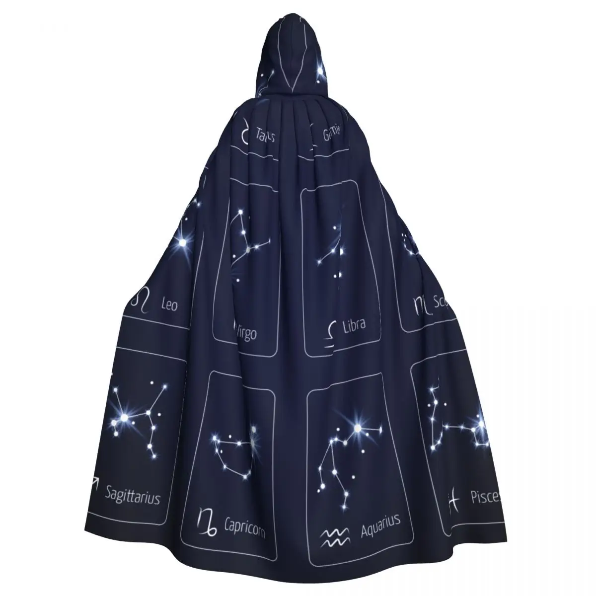 Unisex Adult Navy Zodiac Stars Cloak with Hood Long Witch Costume Cosplay