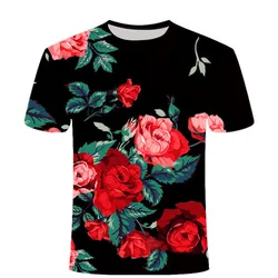 Big Size 3D Flower Print Men's Casual T-Shirts Large Size Short Sleeve Street Tops 6XL Oversized Rose Floral Printed Loose Tees