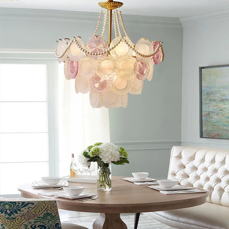 Luxury Pendant Lights LED Vintage Home Decor Romantic Purple White Glass Hanging Lamps for Living Room Restaurant Lustres