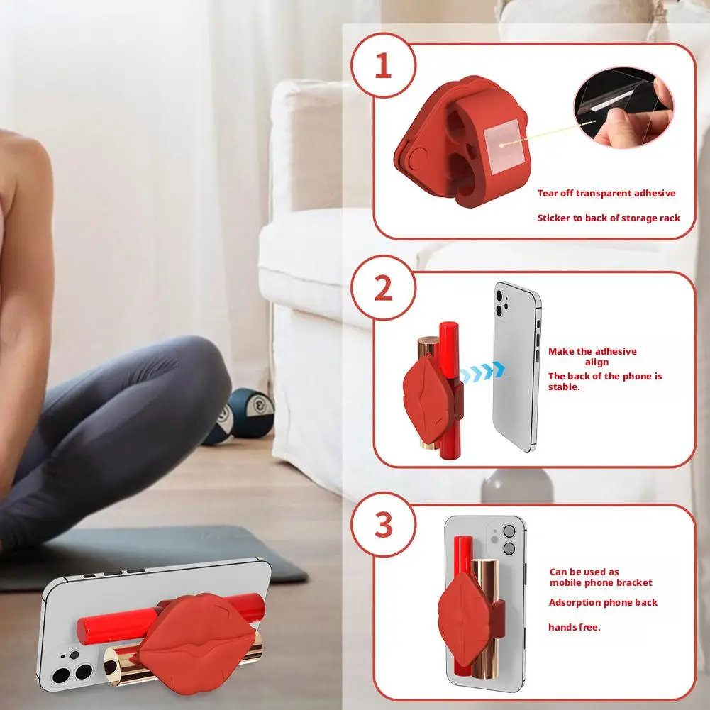3-in-1 Lip-Shaped Phone Grip with Mirror, Socket Stand , and Lipstick Holder - A Fashionable Accessory for Women Works with iPho