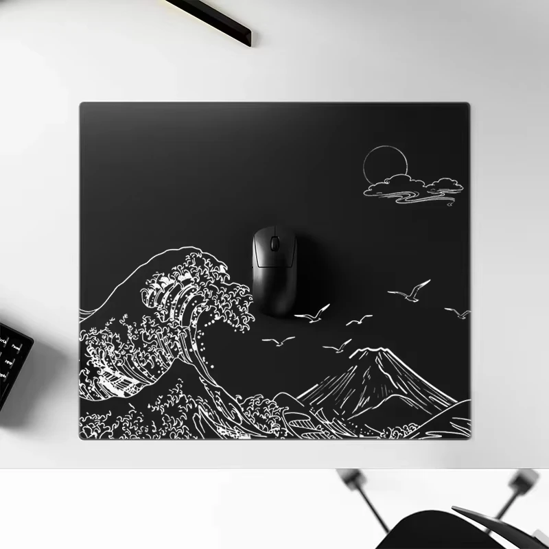 For Wallhack Glass Gaming Mousepad Japan Wave Mountain Lines Esports Game FPS Super Large 450X400MM Desktop Glass Pad Customized