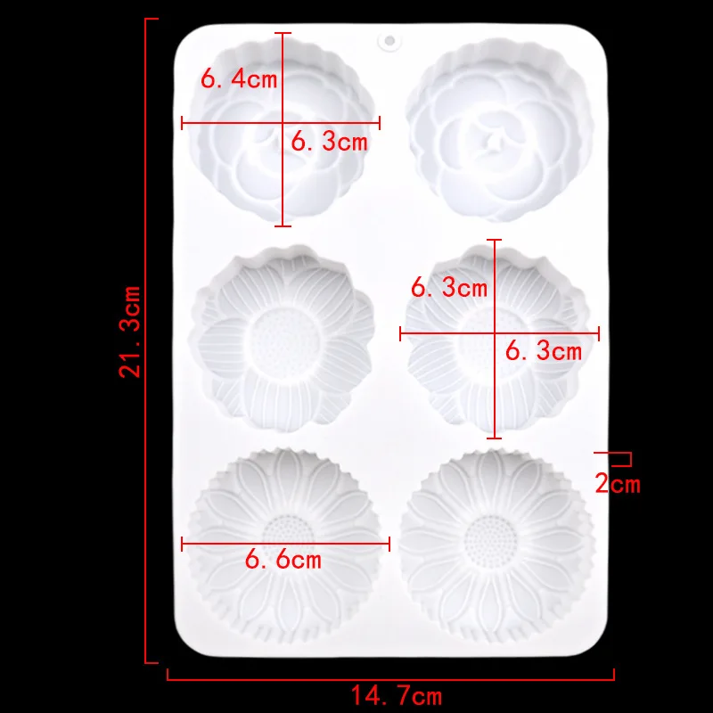 6 with Different Flower Sunflowers, Silicone Cake Mold, Baking Utensils XG1251
