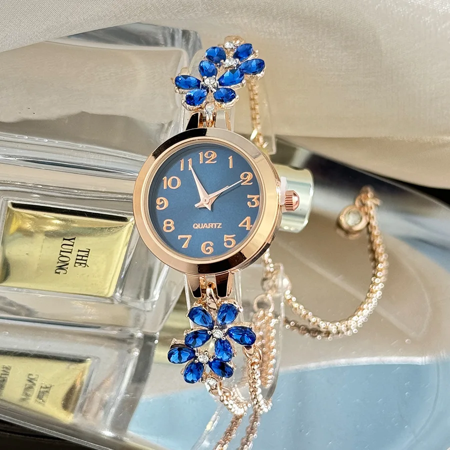 

Diamond studded flower colorful diamonds simple and fashionable drawstring bracelet women's quartz watch