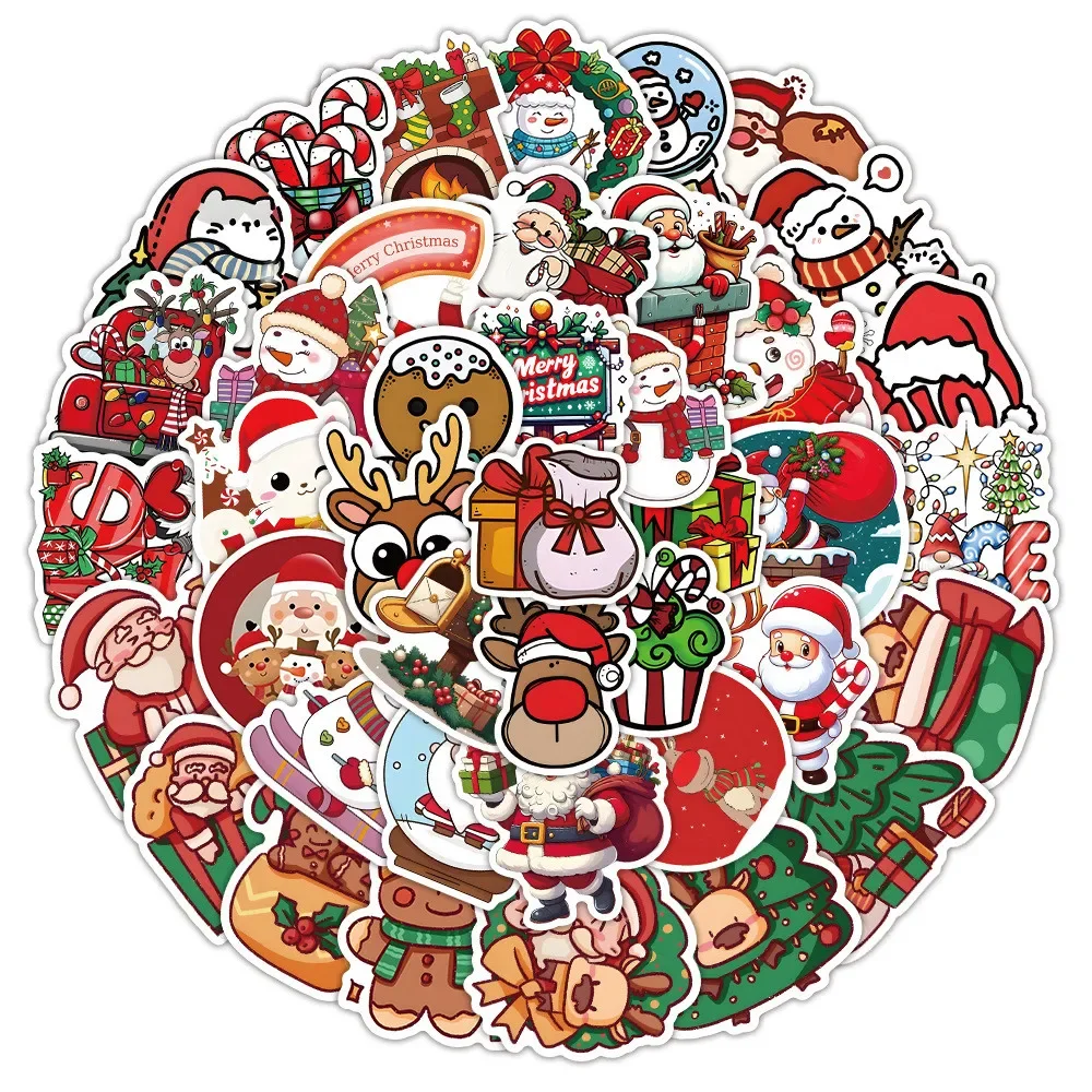 100/50PCS Cartoon Cute  Christmas Santa Claus Snowman Decorations Graffiti Stickers for Bicycle Hand Account Anime Worlds Store