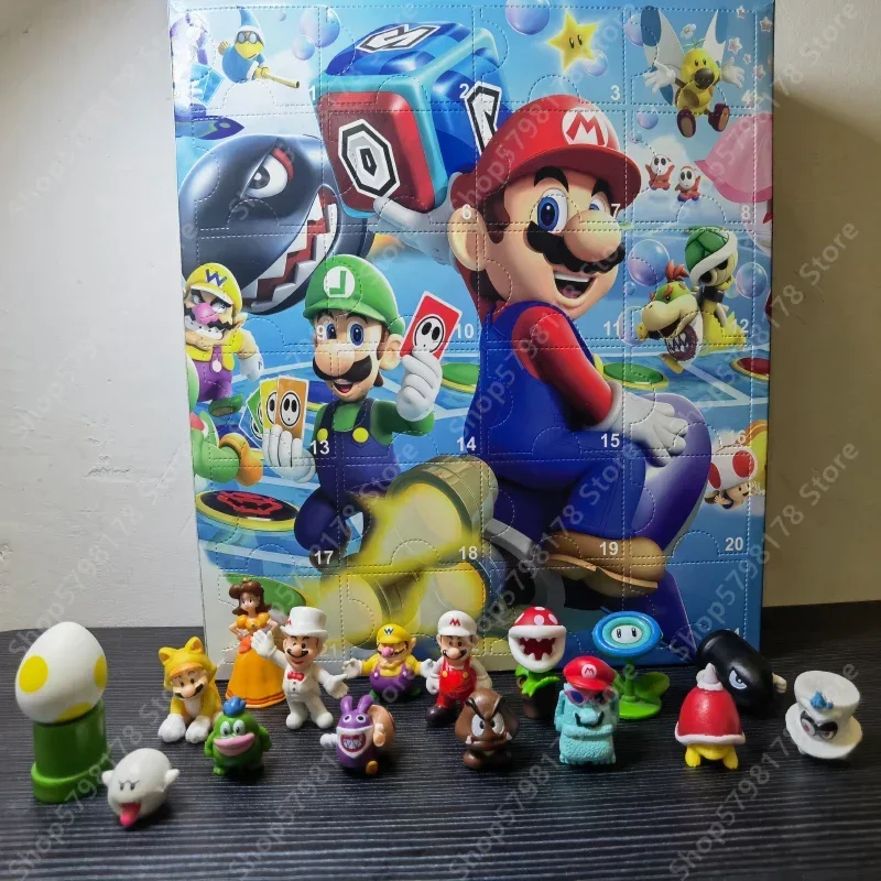 Figura de Anime de Super Mario, Mario, Luigi, Yoshi, Waluigi, adorno de muñeca de plástico, caja ciega, juguetes, calendario de adviento de navidad,