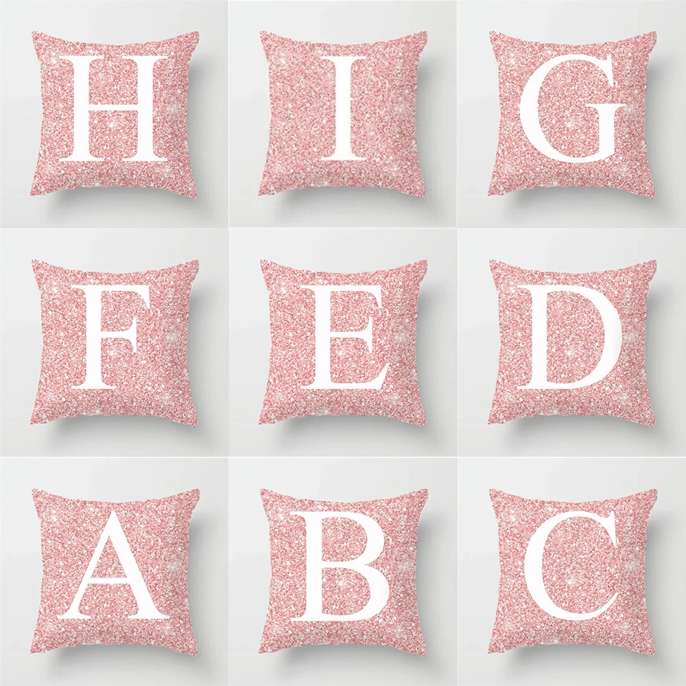 Pink English alphabet printed pattern cushion cover Home living room sofa decoration polyester pillow  45 * 45cm