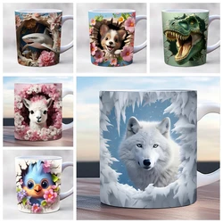 wolf forg dog beer picture coffee mug cute animal milk ceramic mug wolf lover friends christmas gift cup