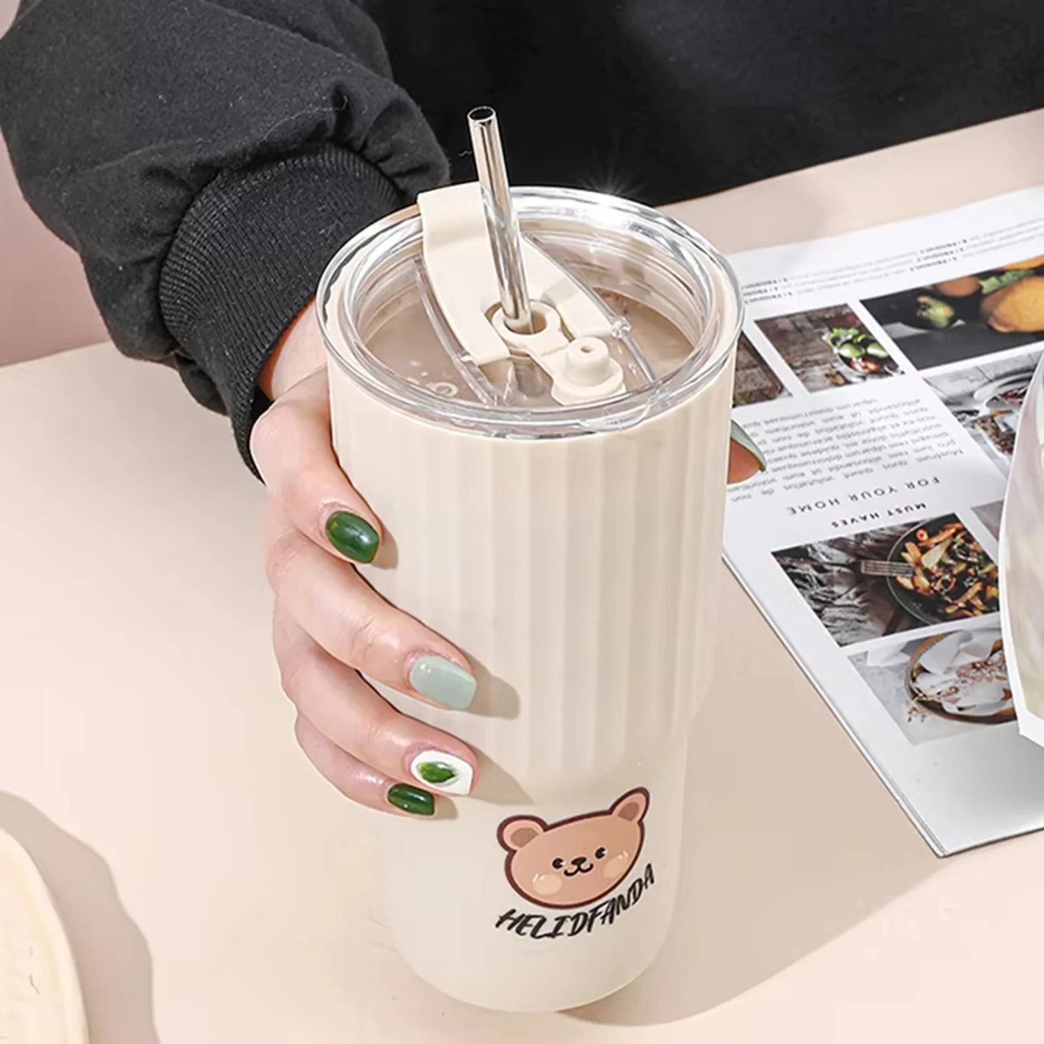 Cute  Plastic Water Cup Portable Beverage Juice Water Bottle  Travel Sport Leak-proof Tumbler With Lid Drinkware