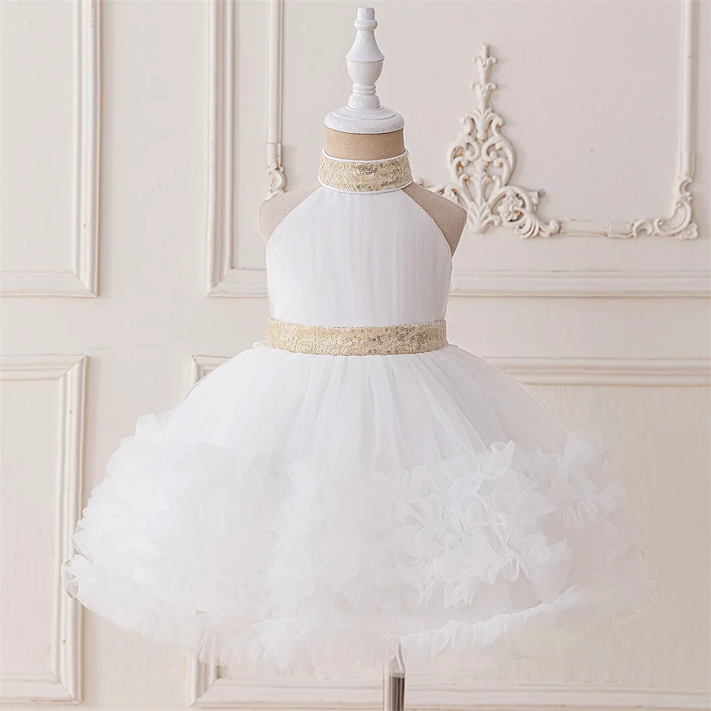 Flower Girl Tail Wedding Dress White Dress For Girls Baptismal Costume Children Big Bowknot Evening Dress Elegant Princess Dress