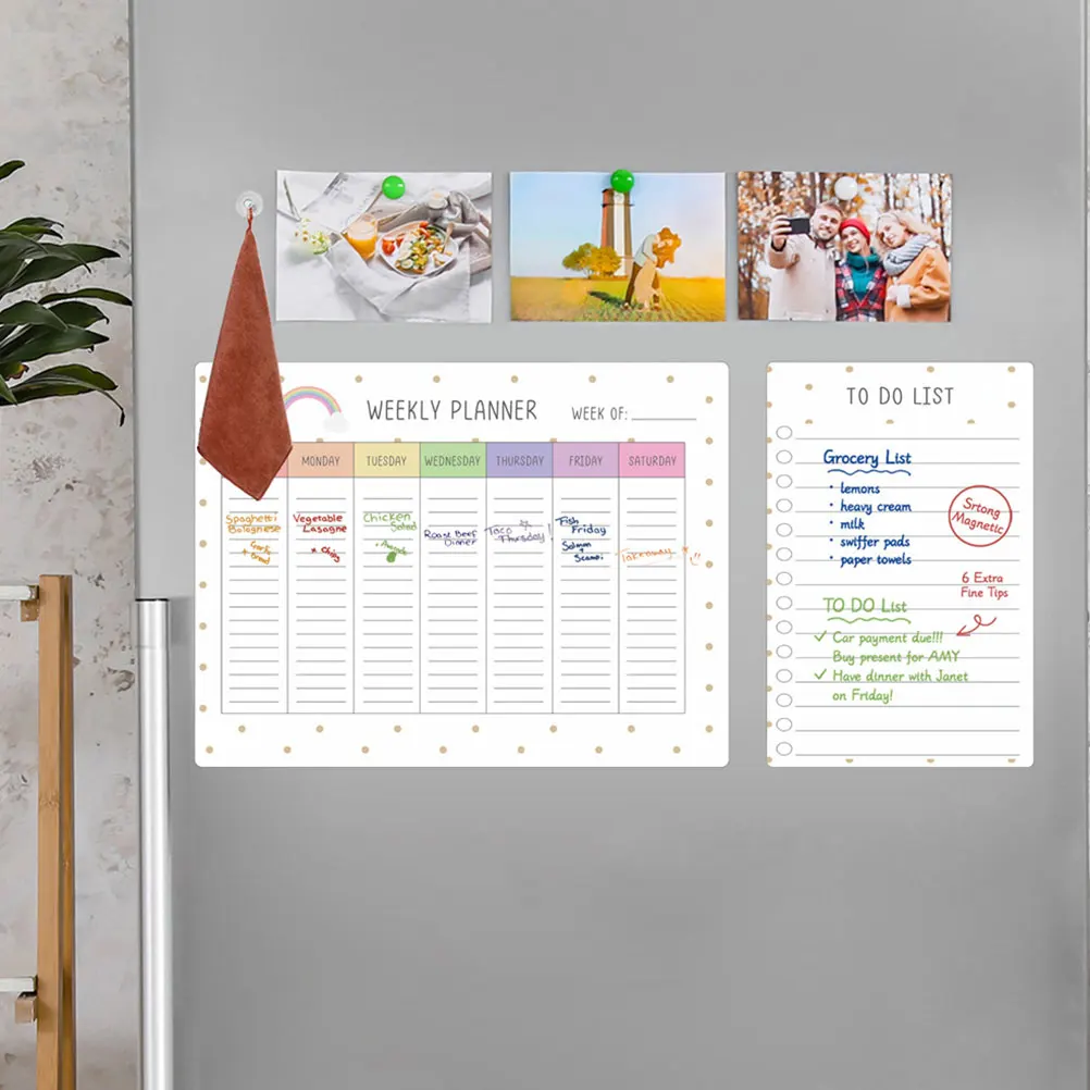 

Magnetic Weekly Plan Note Board Erasable Monthly Whiteboard Stickers Daily Schedule Clear Fridge Dry Board Reusable Plastic