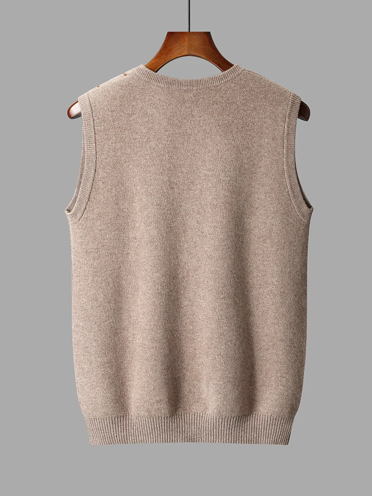 100% Pure Wool Vest For Men V-Neck Jacquard Knitted Pullover Vest Autumn and Winter New Item Thick Shoulder Casual Men's Sweater