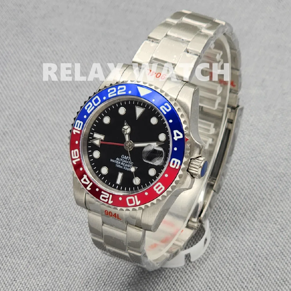 40mm One-way Rotation Dual Time Zone Display Sapphire Glass Stainless Steel Japanese Nh34 Movement GMT Automatic Watch
