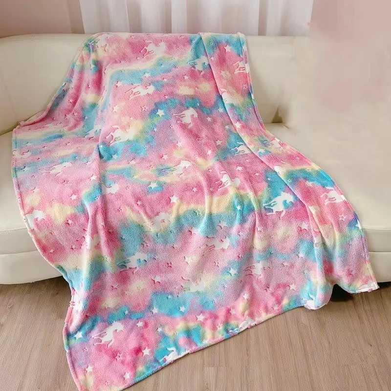 Luminous Unicorn Dinosaur Throw Blanket for Girls Boys Plush Flannel Blanket Christmas Tree Glow in The Dark Super Soft