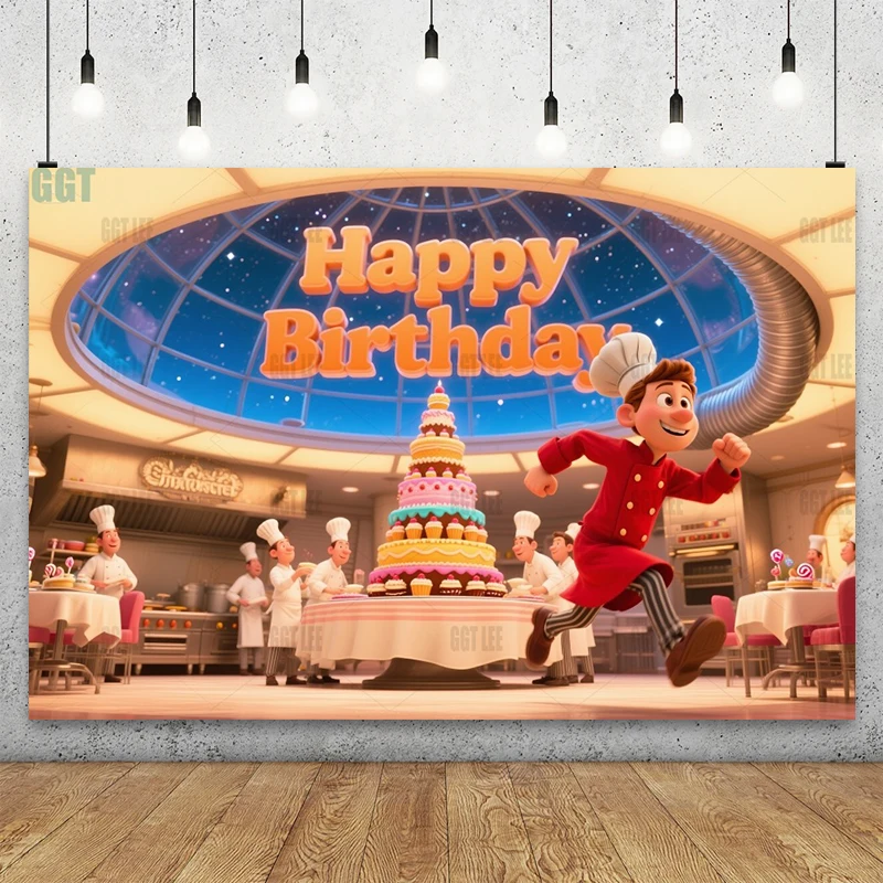 Fondo de cocina de Disney Remy Gusteau para fotografía de fiesta de feliz cumpleaños-fondo de cartel de vinilo de Chef Parisian Ratatouille