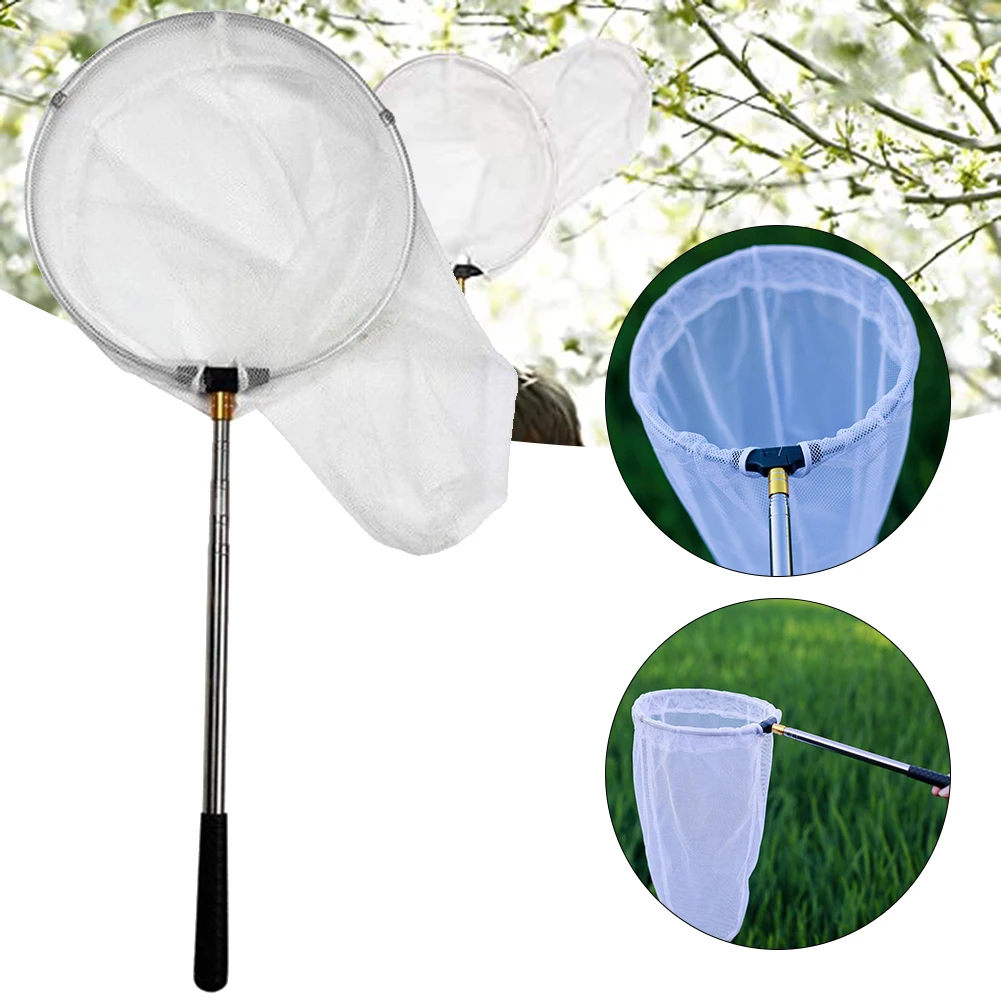 Redes de mano plegables de acero inoxidable, bolsa de red retráctil de libélula para playa, mariposa ultracorta para insectos, captura de peces pequeños
