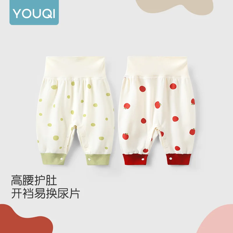 

【Youqi】Chinese Baby Clothes for 0-2 Years Old, Spring and Autumn Style, Pure Cotton Snap-Button Big Diaper Pants, Unisex Baby Open-Crotch Leggings