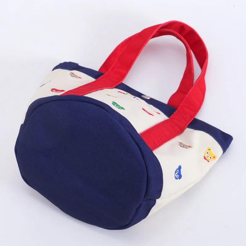 Mommy Handbag, Japanese Cartoon Cute Embroidery Colorful Bear Color-block Canvas Bag