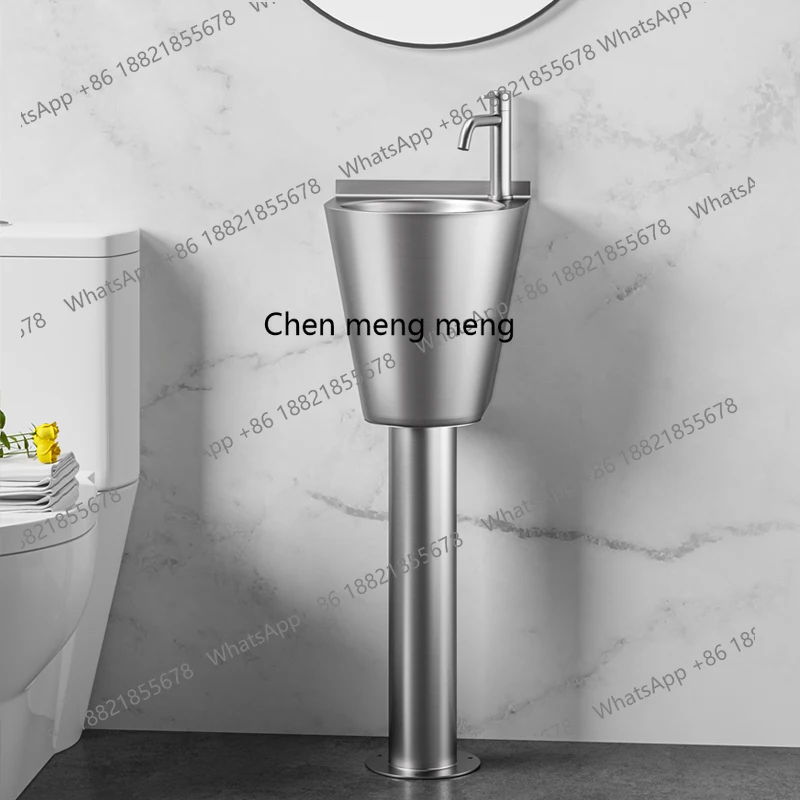 Stainless steel wash basin black small apartment bathroom column basin school small floor-to-ceiling washbasin