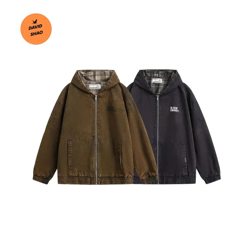 

DAVIDSHAO High Quality EU US Size Luxury Streetwear Retro Washed Batik Distressed Hooded Jacket
