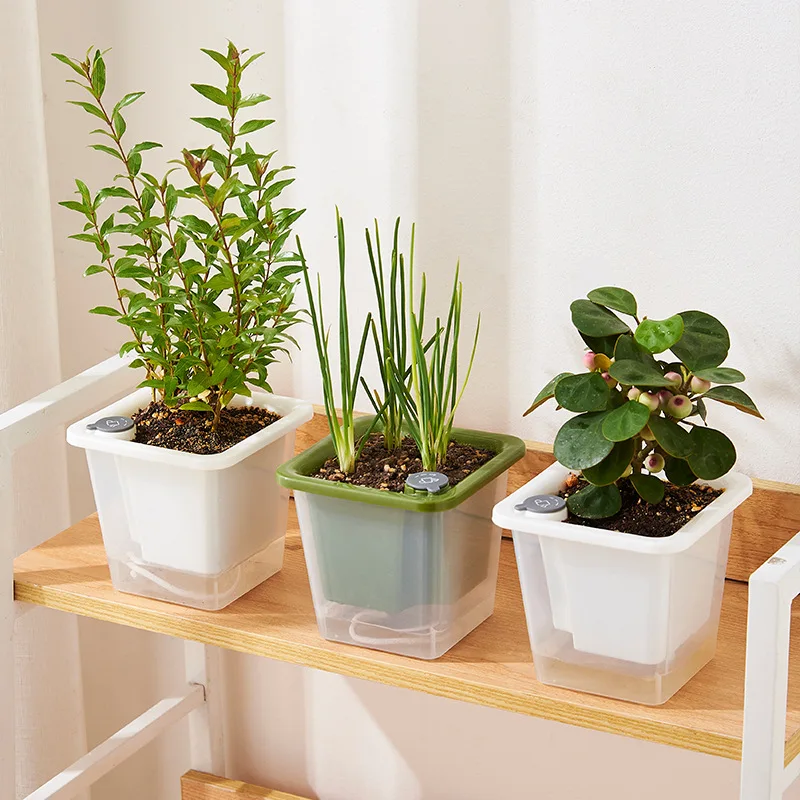 

Lazy Flower Pot Automatic Water-Absorbing Flowerpot Double Layer Plastic Balcony Self Watering Planter for Home Office Garden